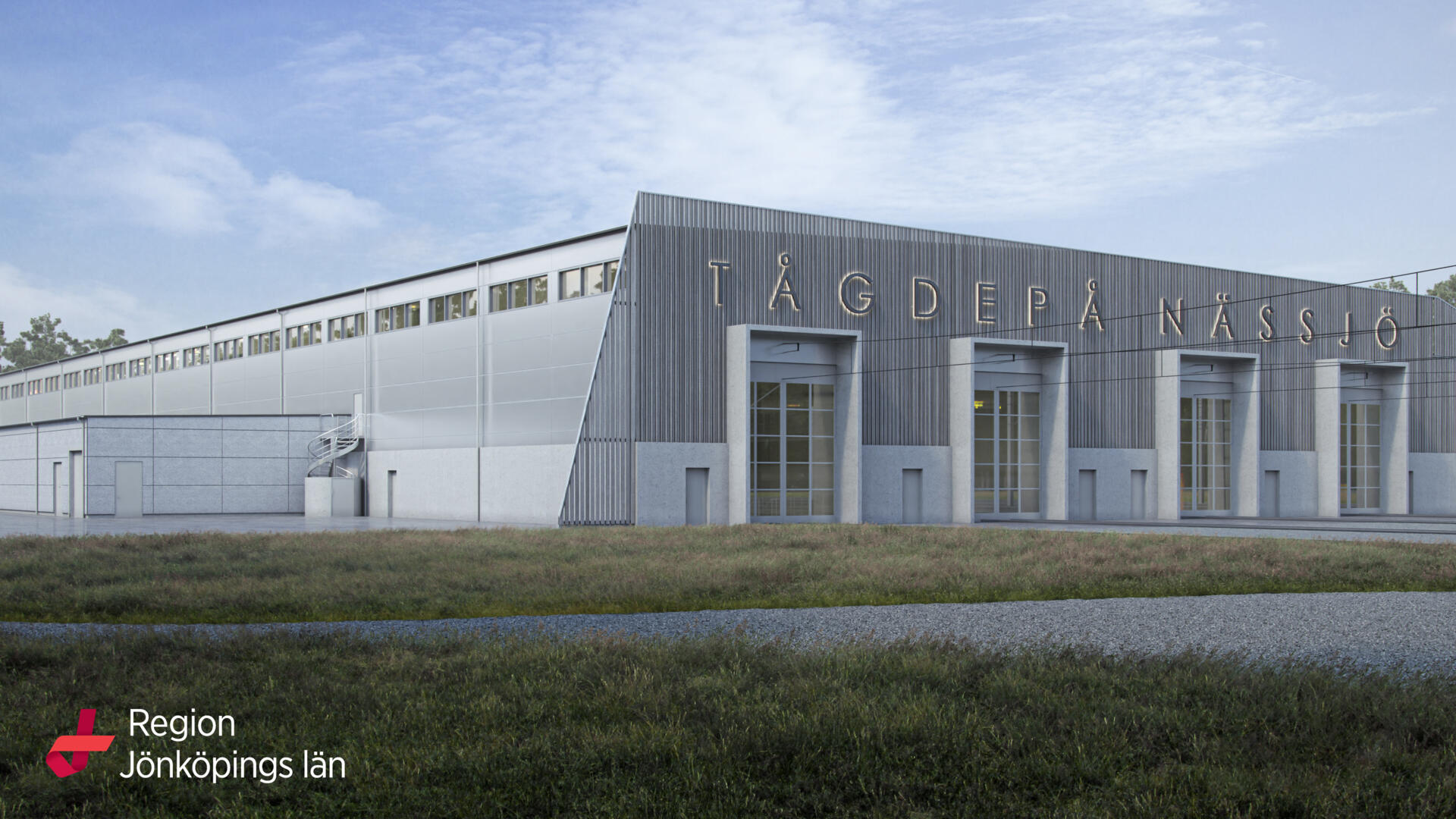 Illustration av den nya tågdepån i Nässjö